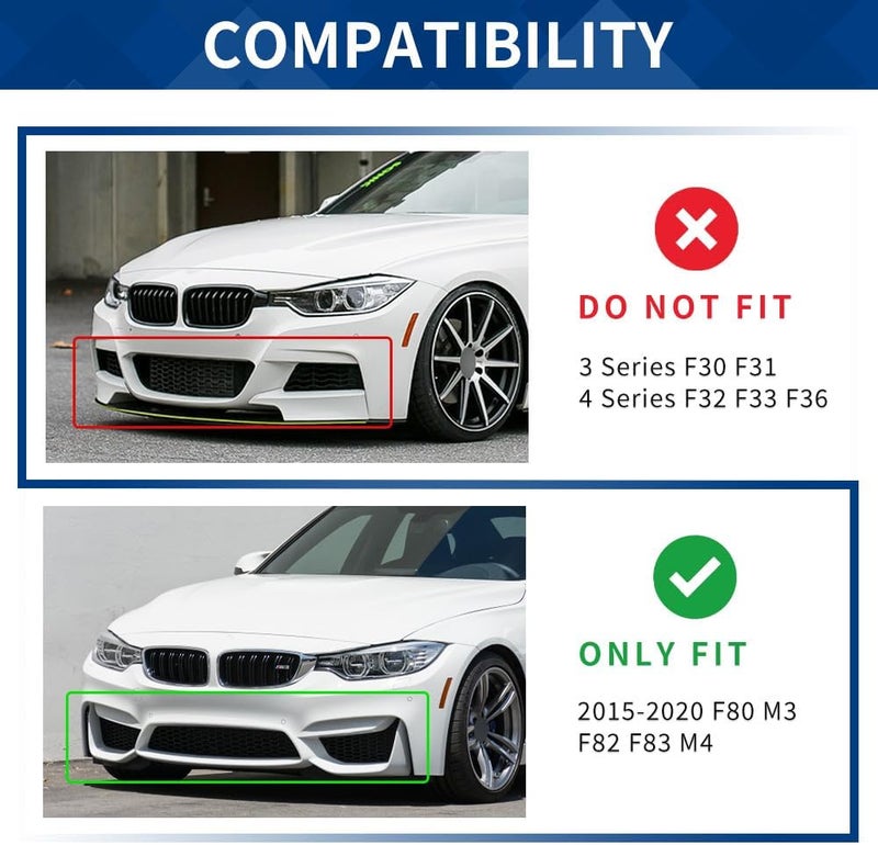 XPHAZZ Front Bumper Lip Compatible with BMW (2015-2020) F80 M3 F82 F83 M4 Splitter MP-Style ABS Gloss Black - Image 2